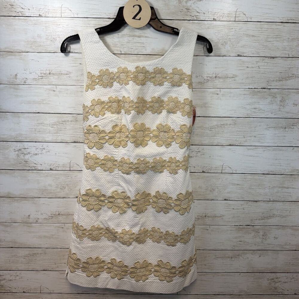 Lilly Pulitzer white and gold embroidered Delia dress